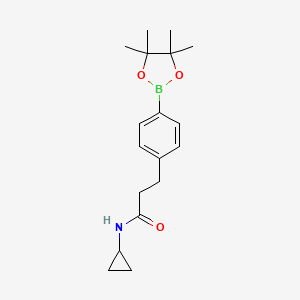 molecular formula C18H26BNO3 B13722499 N-Cyclopropyl-3-(4-(4,4,5,5-tetramethyl-1,3,2-dioxaborolan-2-yl)phenyl)propanamide 