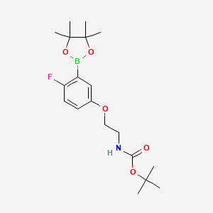 molecular formula C19H29BFNO5 B13722578 {2-[4-Fluoro-3-(4,4,5,5-tetramethyl-[1,3,2]dioxaborolan-2-yl)-phenoxy]-ethyl}-carbamic acid tert-butyl ester 