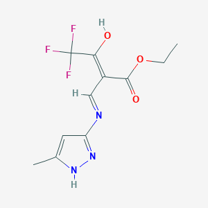 molecular formula C11H12F3N3O3 B13723179 ethyl (2Z)-4,4,4-trifluoro-2-{[(3-methyl-1H-pyrazol-5-yl)amino]methylidene}-3-oxobutanoate 