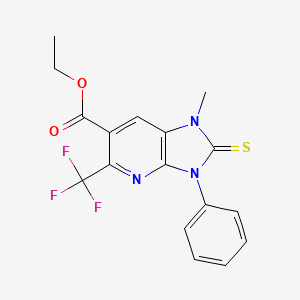 molecular formula C17H14F3N3O2S B13724080 Ethyl 1-methyl-3-phenyl-2-thioxo-5-(trifluoromethyl)-2,3-dihydro-1H-imidazo-[4,5-b]-pyridine-6-carboxylate 