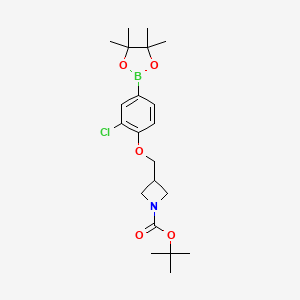 molecular formula C21H31BClNO5 B13724201 tert-Butyl 3-((2-chloro-4-(4,4,5,5-tetramethyl-1,3,2-dioxaborolan-2-yl)phenoxy)methyl)azetidine-1-carboxylate 