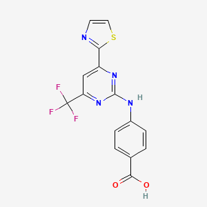molecular formula C15H9F3N4O2S B13724496 N-[6-(Thiazol-2-yl)-4-(trifluoromethyl)pyrimidin-2-yl]-4-aminobenzoic acid 