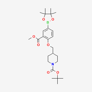 molecular formula C25H38BNO7 B13724780 tert-Butyl 4-((2-(methoxycarbonyl)-4-(4,4,5,5-tetramethyl-1,3,2-dioxaborolan-2-yl)phenoxy)methyl)piperidine-1-carboxylate 