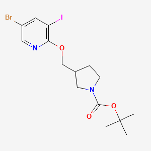 molecular formula C15H20BrIN2O3 B1372508 Tert-butyl 3-((5-bromo-3-iodopyridin-2-yloxy)-methyl)pyrrolidine-1-carboxylate CAS No. 1186311-10-3