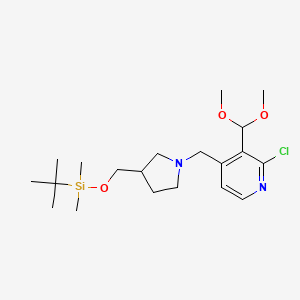 molecular formula C20H35ClN2O3Si B1372509 4-((3-((Tert-butyldimethylsilyloxy)methyl)pyrrolidin-1-yl)methyl)-2-chloro-3-(dimethoxymethyl)pyridine CAS No. 1186311-19-2