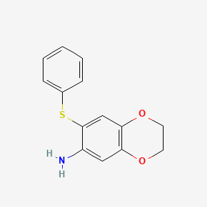molecular formula C14H13NO2S B1372529 7-(Phenylsulfanyl)-2,3-dihydro-1,4-benzodioxin-6-amine CAS No. 1019584-14-5