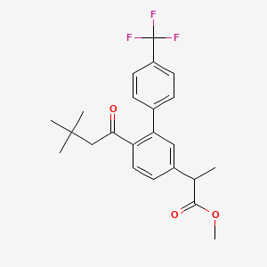 molecular formula C23H25F3O3 B13726655 Methyl 2-(6-(3,3-dimethylbutanoyl)-4'-(trifluoromethyl)-[1,1'-biphenyl]-3-yl)propanoate 