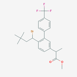 molecular formula C23H26BrF3O2 B13727019 Methyl 2-(6-(1-bromo-3,3-dimethylbutyl)-4'-(trifluoromethyl)-[1,1'-biphenyl]-3-yl)propanoate 