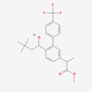 molecular formula C23H27F3O3 B13727395 Methyl 2-(6-(1-hydroxy-3,3-dimethylbutyl)-4'-(trifluoromethyl)-[1,1'-biphenyl]-3-yl)propanoate 