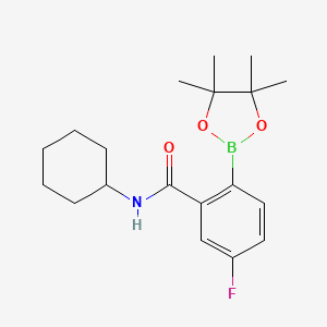 molecular formula C19H27BFNO3 B13727464 N-Cyclohexyl-5-fluoro-2-(tetramethyl-1,3,2-dioxaborolan-2-yl)benzamide 