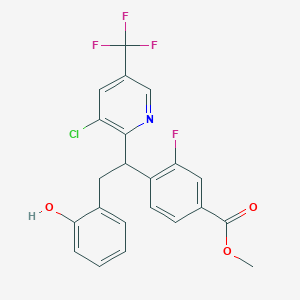 molecular formula C22H16ClF4NO3 B13728123 Methyl 4-{1-[3-chloro-5-(trifluoromethyl)pyridin-2-yl]-2-(2-hydroxyphenyl)ethyl}-3-fluorobenzoate 