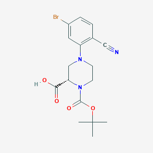 molecular formula C17H20BrN3O4 B13728131 (S)-4-(5-Bromo-2-cyanophenyl)-1-(tert-butoxy-carbonyl)piperazine-2-carboxylic acid 