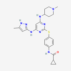 molecular formula C24H30N8OS B13728303 N-(4-(4-(5-methyl-1H-pyrazol-3-ylamino)-6-(1-methylpiperidin-4-ylamino)pyrimidin-2-ylthio)phenyl)cyclopropanecarboxamide 