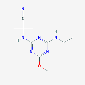 molecular formula C10H16N6O B13729240 2-[[4-(Ethylamino)-6-methoxy-1,3,5-triazin-2-yl]amino]-2-methylpropanenitrile CAS No. 21725-68-8