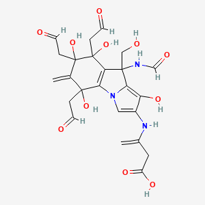 molecular formula C24H27N3O11 B13729684 Acetamide, N-(2,3-dihydro-9-(hydroxymethyl)-6-methyl-1,5,7,8-tetrahydroxy-1H-pyrrolo(1,2-a)indol-2-yl)-, 1,5,7,8-tetraacetate 9-carbamate CAS No. 19269-59-1
