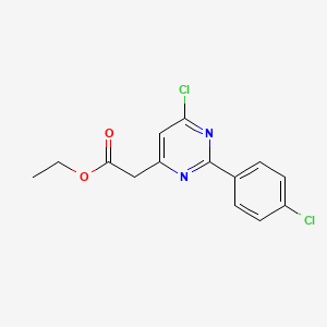molecular formula C14H12Cl2N2O2 B13731015 Ethyl 2-(6-chloro-2-(4-chlorophenyl)pyrimidin-4-yl)acetate CAS No. 20045-78-7