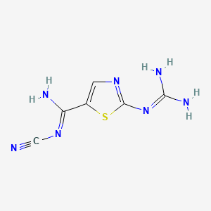molecular formula C6H7N7S B13731401 5-Thiazolecarboximidamide, 2-((aminoiminomethyl)amino)-N-cyano- CAS No. 143659-37-4