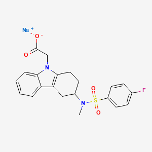 molecular formula C21H20FN2NaO4S B13731447 sodium;2-[3-[(4-fluorophenyl)sulfonyl-methylamino]-1,2,3,4-tetrahydrocarbazol-9-yl]acetate 