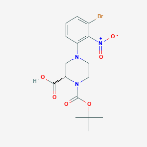 molecular formula C16H20BrN3O6 B13731487 (S)-4-(3-Bromo-2-nitrophenyl)-1-(tert-butoxy-carbonyl)piperazine-2-carboxylic acid 