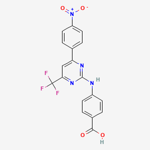 molecular formula C18H11F3N4O4 B13731511 N-[6-(4-Nitrophenyl)-4-(trifluoromethyl)pyrimidin-2-yl]-4-aminobenzoic acid 