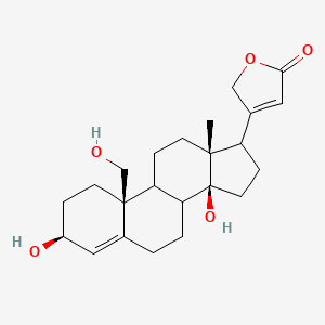 molecular formula C23H32O5 B13731524 3-[(3S,10S,13R,14S)-3,14-dihydroxy-10-(hydroxymethyl)-13-methyl-1,2,3,6,7,8,9,11,12,15,16,17-dodecahydrocyclopenta[a]phenanthren-17-yl]-2H-furan-5-one CAS No. 14614-17-6
