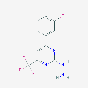 molecular formula C11H8F4N4 B13731668 6-(3-Fluorophenyl)-2-hydrazino-4-(trifluoromethyl)pyrimidine 