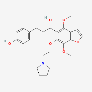 molecular formula C25H31NO6 B13731844 5-Benzofuranmethanol, 4,7-dimethoxy-alpha-(2-(4-hydroxyphenyl)ethyl)-6-(2-(1-pyrrolidinyl)ethoxy)- CAS No. 40681-00-3