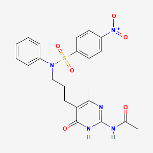 molecular formula C22H23N5O6S B13731882 N-(6-Methyl-5-{3-[(4-nitrobenzene-1-sulfonyl)(phenyl)amino]propyl}-4-oxo-1,4-dihydropyrimidin-2-yl)acetamide CAS No. 17400-19-0
