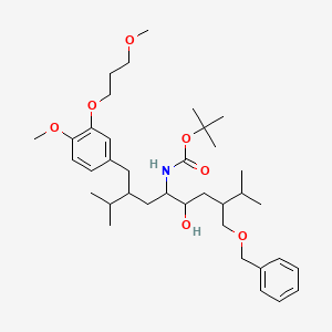 molecular formula C37H59NO7 B13731966 tert-Butyl (8-[(benzyloxy)methyl]-6-hydroxy-3-{[4-methoxy-3-(3-methoxypropoxy)phenyl]methyl}-2,9-dimethyldecan-5-yl)carbamate CAS No. 172900-92-4