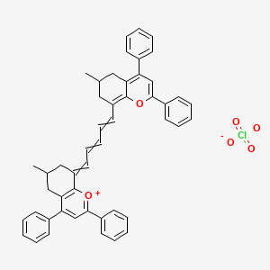 molecular formula C49H43ClO6 B13732036 6-Methyl-8-[5-(6-methyl-2,4-diphenyl-6,7-dihydro-5H-chromen-8-yl)penta-2,4-dienylidene]-2,4-diphenyl-6,7-dihydro-5H-chromen-1-ium perchlorate CAS No. 21016-19-3
