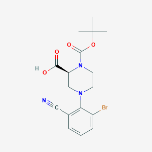 molecular formula C17H20BrN3O4 B13732065 (S)-4-(2-Bromo-6-cyanophenyl)-1-(tert-butoxy-carbonyl)piperazine-2-carboxylic acid 