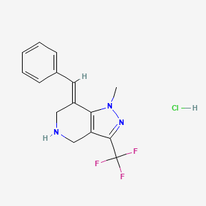 molecular formula C15H15ClF3N3 B13732492 7-(E)-Benzylidene-4,5,6,7-tetrahydro-1-methyl-3-(trifluoromethyl)pyrazolo-[4,3-c]-pyridine hydrochloride 