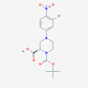 molecular formula C16H20BrN3O6 B13732501 (S)-4-(3-bromo-4-nitrophenyl)-1-(tert-butoxycarbonyl)piperazine-2-carboxylic acid 
