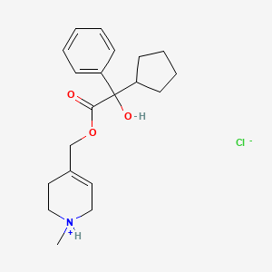 molecular formula C20H28ClNO3 B13732581 Mandelic acid, alpha-cyclopentyl-, (1-methyl-1,2,5,6-tetrahydro-4-pyridyl)methyl ester, hydrochloride CAS No. 36174-87-5