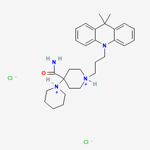 molecular formula C29H42Cl2N4O B13732652 9,9-Dimethyl-10-(3-(4-carbamoyl-4-piperidinopiperidino)propyl)acridan 2HCl hydrate CAS No. 28058-63-1