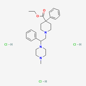 molecular formula C27H40Cl3N3O2 B13732786 Isonipecotic acid, 1-(beta-(4-methyl-1-piperazinyl)phenethyl)-4-phenyl-, ethyl ester, trihydrochloride CAS No. 13451-62-2