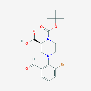 molecular formula C17H21BrN2O5 B13732975 (S)-4-(2-bromo-6-formylphenyl)-1-(tert-butoxycarbonyl)piperazine-2-carboxylic acid 