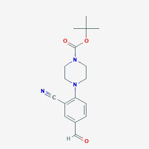molecular formula C17H21N3O3 B1373323 Tert-butyl 4-(2-cyano-4-formylphenyl)piperazine-1-carboxylate CAS No. 1272756-58-7