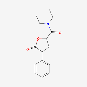 molecular formula C15H19NO3 B13733561 N,N-Diethyl-5-oxo-4-phenyltetrahydro-2-furamide CAS No. 42013-31-0