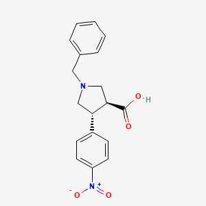 molecular formula C18H18N2O4 B13733569 Trans-1-benzyl-4-(4-nitrophenyl)pyrrolidine-3-carboxylic acid 