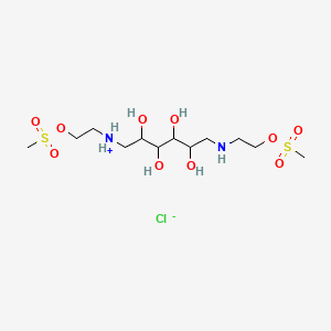 molecular formula C12H29ClN2O10S2 B13733584 D-Mannitol, 1,6-dideoxy-1,6-bis((2-hydroxyethyl)amino)-, 1,6-dimethanesulfonate (ester), dihydrochloride CAS No. 1446-35-1