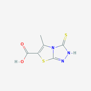 molecular formula C6H5N3O2S2 B1373359 5-Methyl-3-sulfanyl-[1,2,4]triazolo[3,4-b][1,3]thiazole-6-carboxylic acid CAS No. 1311316-13-8