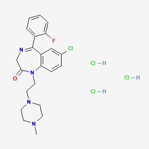 molecular formula C22H27Cl4FN4O B13733652 2H-1,4-Benzodiazepin-2-one, 1,3-dihydro-7-chloro-5-(o-fluorophenyl)-1-(2-(4-methyl-1-piperazinyl)ethyl)-, trihydrochloride CAS No. 1755-83-5