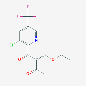molecular formula C13H11ClF3NO3 B1373386 1-[3-Chloro-5-(trifluoromethyl)pyridin-2-YL]-2-(ethoxymethylidene)butane-1,3-dione CAS No. 900014-69-9