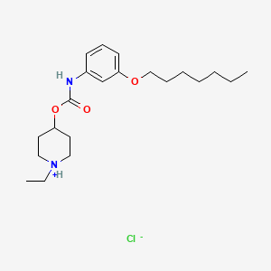 molecular formula C21H35ClN2O3 B13733991 Carbamic acid, (3-(heptyloxy)phenyl)-, 1-ethyl-4-piperidinyl ester, monohydrochloride CAS No. 105384-01-8