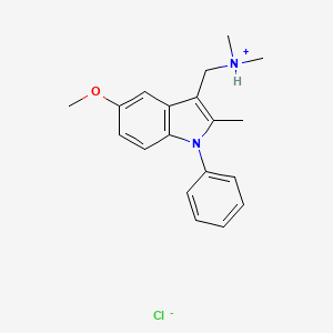 molecular formula C19H23ClN2O B13734273 Indole, 3-((dimethylamino)methyl)-5-methoxy-2-methyl-1-phenyl-, monohydrochloride CAS No. 13708-41-3