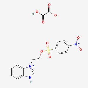 molecular formula C17H15N3O9S B13734420 Benzenesulfonic acid, p-nitro-, 2-(1-benzimidazolyl)ethyl ester, oxalate, hydrate CAS No. 34703-83-8