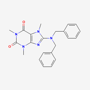 molecular formula C22H23N5O2 B13735482 1H-Purine-2,6-dione, 3,7-dihydro-8-(bis(phenylmethyl)amino)-1,3,7-trimethyl- CAS No. 130216-53-4