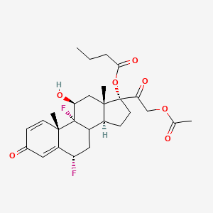 molecular formula C27H34F2O7 B13735483 Butyric acid (6S,9R,10S,11S,13S,14S,17R)-17-(2-acetoxy-acetyl)-6,9-difluoro-11-hydroxy-10,13-dimethyl-3-oxo-6,7,8,9,10,11,12,13,14,15,16,17-dodecahydro-3H-cyclopenta[a]phenanthren-17-yl ester 