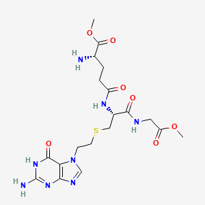 molecular formula C19H28N8O7S B13736059 Glycine, N-(S-(2-(2-amino-1,6-dihydro-6-oxo-7H-purin-7-yl)ethyl)-N-L-gamma-glutamyl-L-cysteinyl)-, dimethyl ester CAS No. 129570-25-8